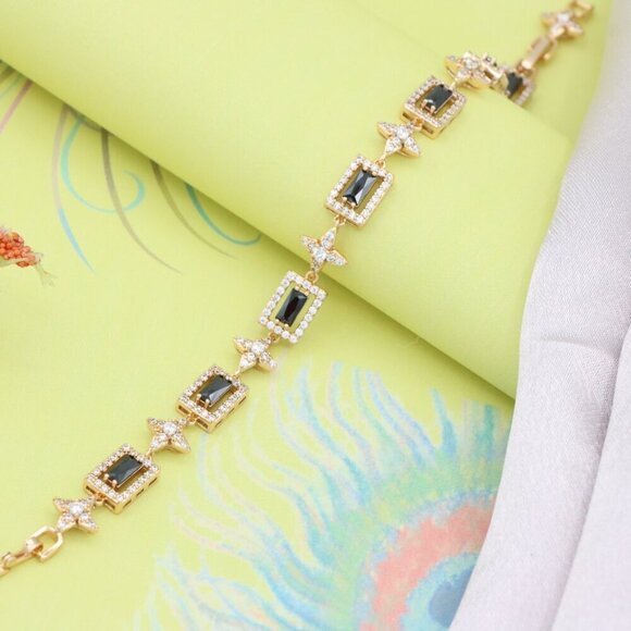 Elegant Rose Gold Plated Bracelet with Black Stones and Star Accents, XPBL0694 - Picture 5 of 11